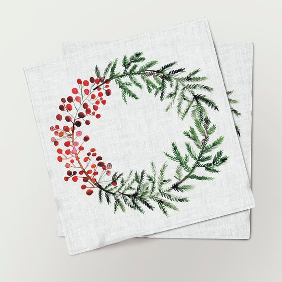 Christmas napkins, Watercolor Berry, Christmas decor, napkins set, 100% linen, Christmas ornaments, Christmas tableware