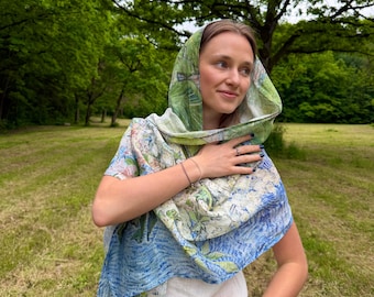 Van Gogh Linen Scarf, Blossoming Chestnut Branches Print