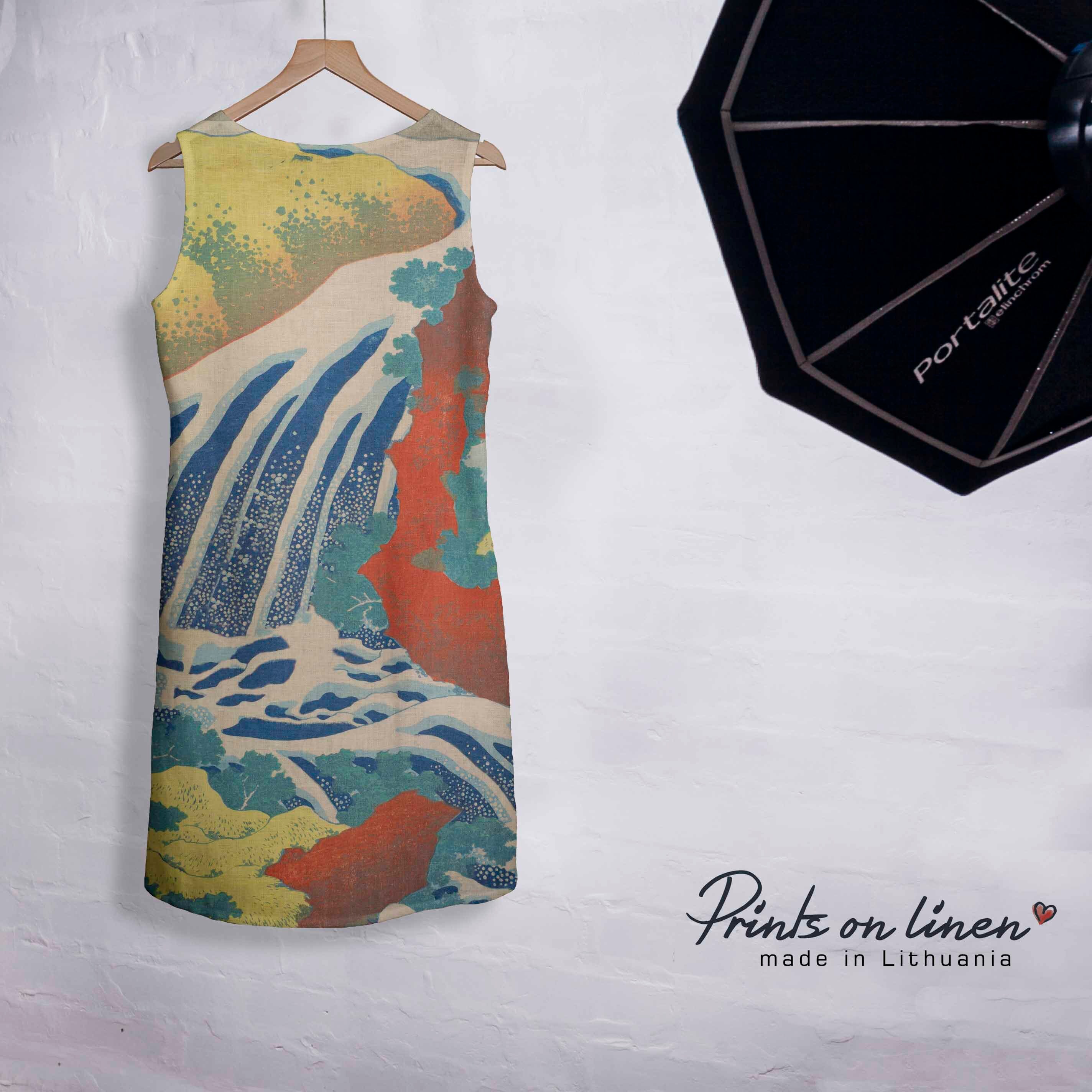 Dress, linen dress, Hokusai, Yoshitsine falls, Japan, prom dress, prom
