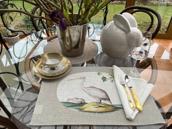 Placemats set, Joris Hoefnagel, Birds, vintage print, Six different placemats set, 100% linen, fabric placemats