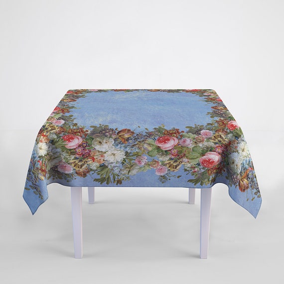 Tablecloth, Gerard van Spaendonck, Vintage flower pattern, vintage decor, 100% linen, matching tablecloth, Farmhouse decor