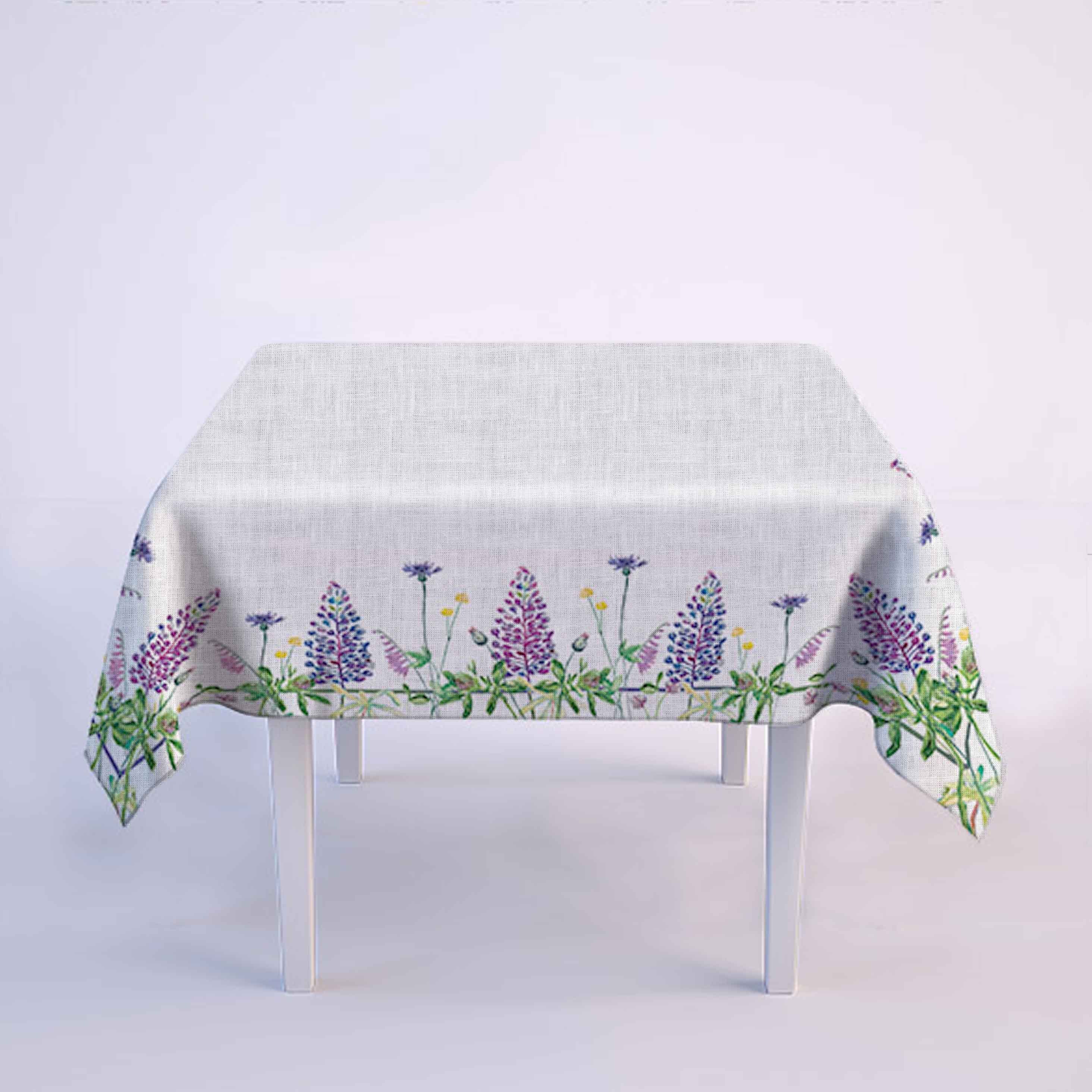 Linen tablecloth, farmhouse decor, lupines, rectangle tablecloth, 100