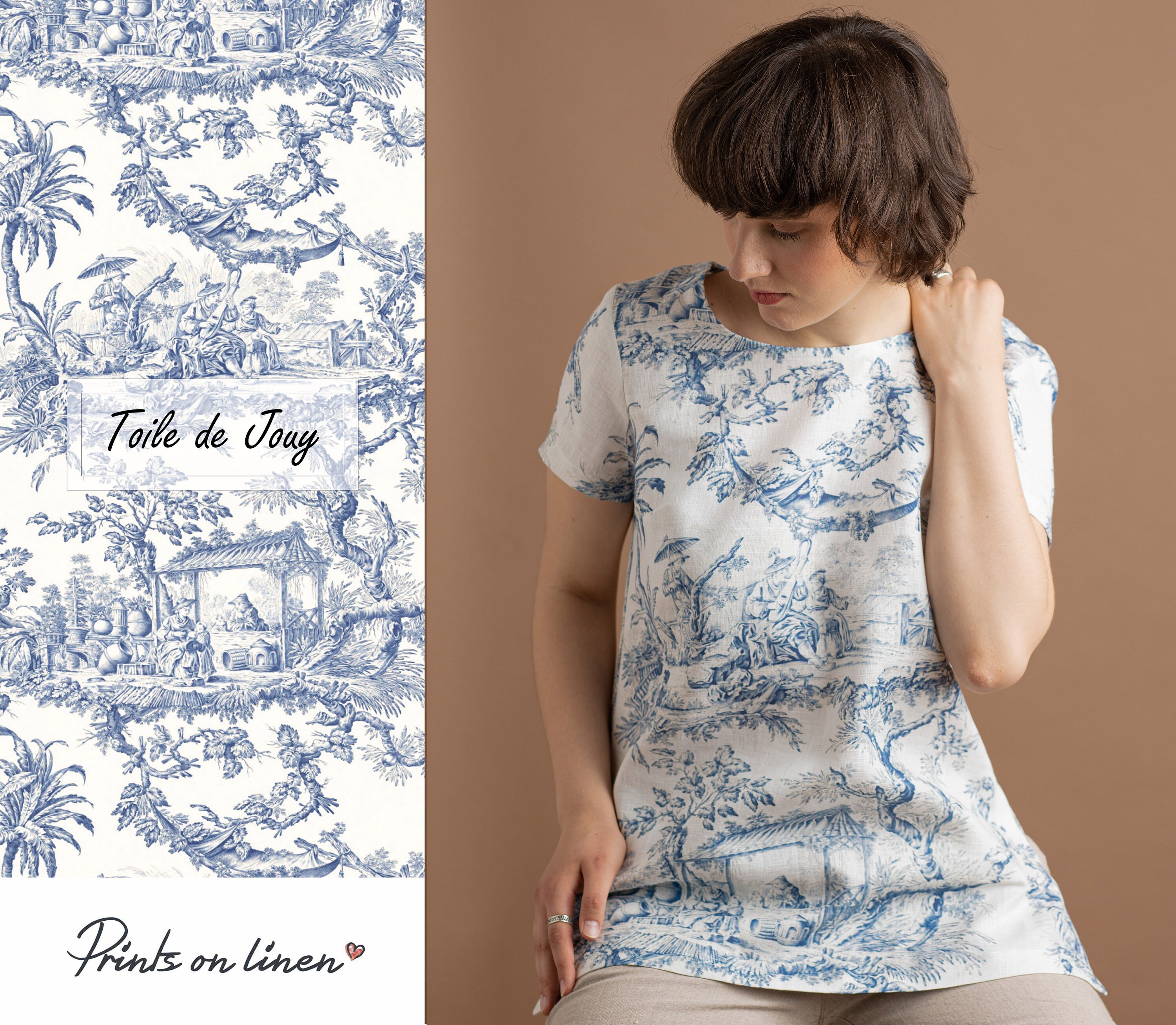 Silky Toile de Jouy Print Short-Sleeved Blouse main image 1