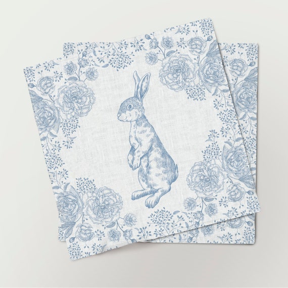 Linen napkins, Easter Bloom, Rosie, Toile rabbit, Easter napkins, Easter elegance, 100% linen, Easter brunch, Easter table decor