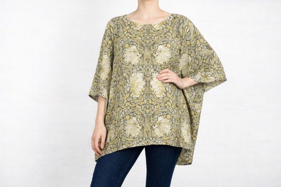 William Morris Pimpernel Linen Tunic Top, Boho Blouse, 100% linen