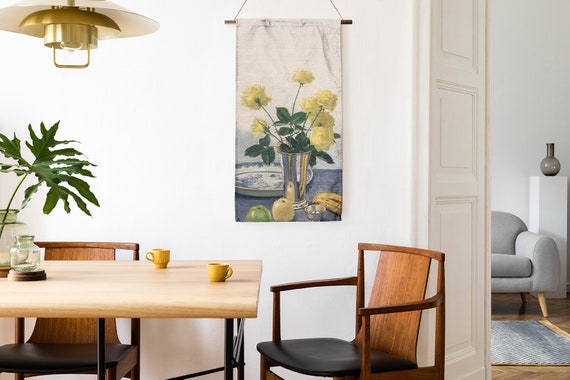 Wall Art, Olle Hjortzberg, Stilleben met gula rosor (Still life with yellow roses), Wall Art, Linen Wall Decor, Rod Pocket Wall Hanging