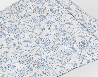 Blue Linen Placemats Set, Toile Meadow Print