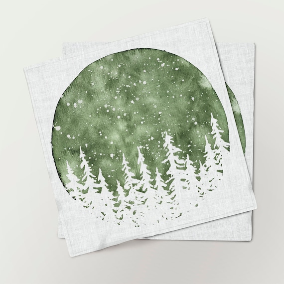 Christmas napkins, Pine trees in snow, Winter decor, Christmas table decor, Christmas decor, Christmas ornaments, 100% linen