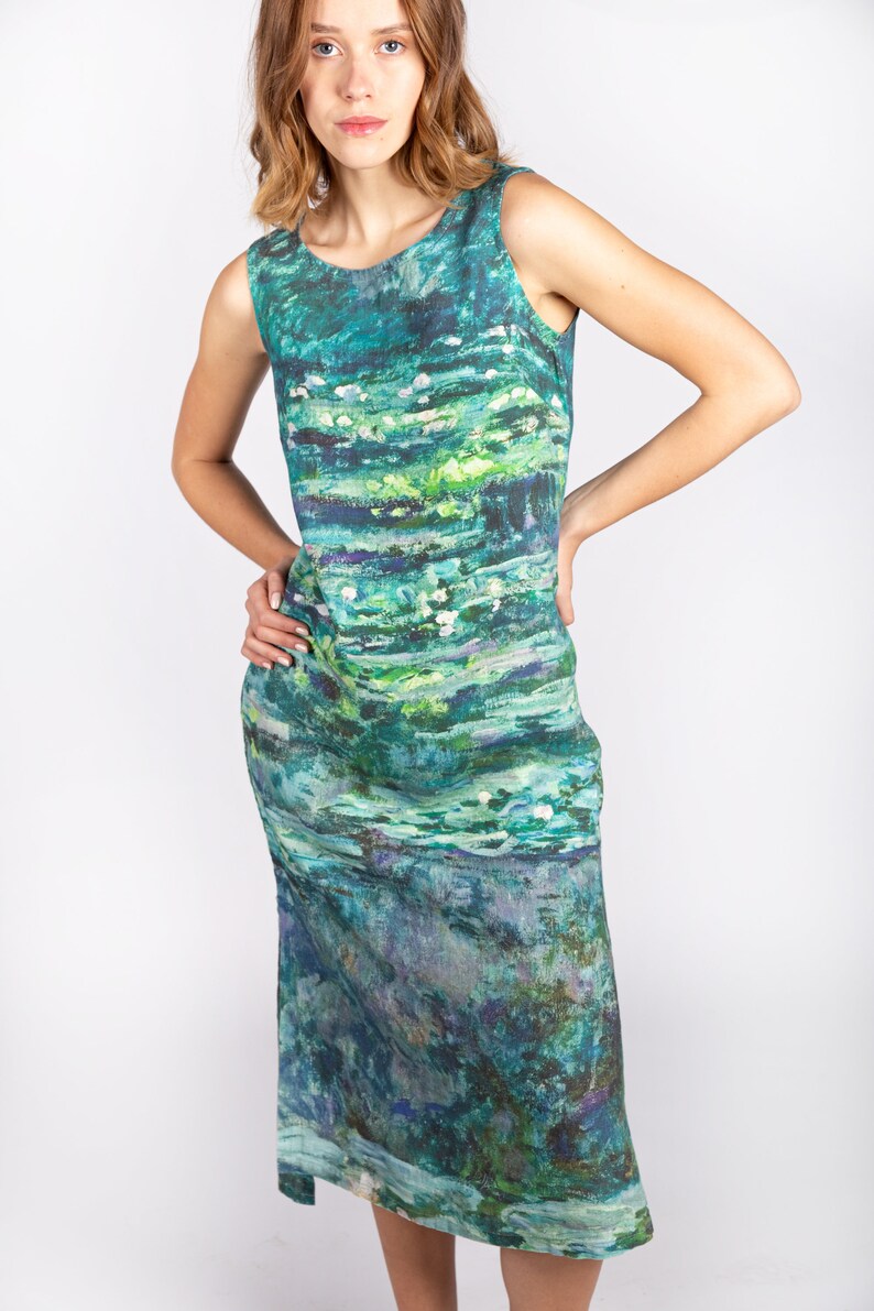 Linen Dress Claude Monet Water Lilies Linen Midi Dress - Etsy