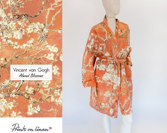 Kimono robe, Vincent van Gogh, kimono cardigan, bathrobe, Almond blossom, 100% linen, bridesmaid gift, Linen robe, linen, Linen bathrobe