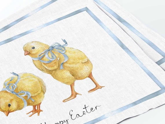 Placemats set, Happy Easter, Easter placemats, 100% linen, purple flowers and white eggs print