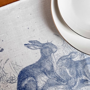 Easter placemats, Toile de Jouy Rabbit, linen placemats, Easter table decor, Easter rabbit, Toile de Jouy, 100% linen, Europe image 2