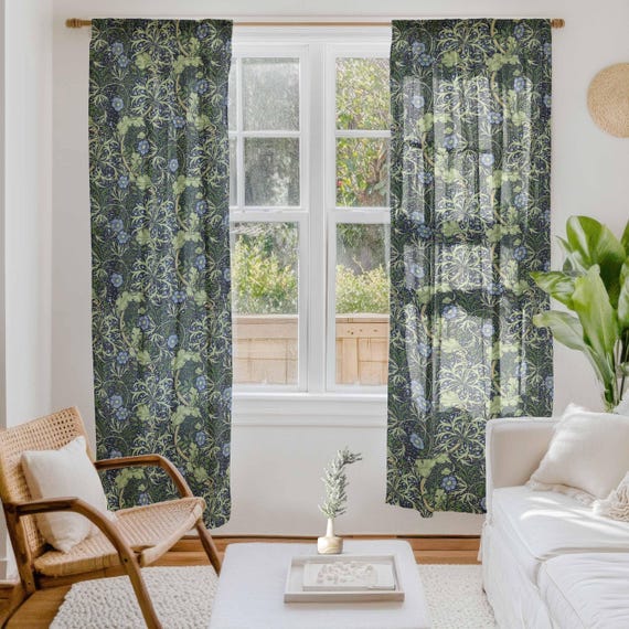Linen curtain, John Henry Dearle, Seaweed, Rod pocket, 140cm / 55" width, curtain panel, linen window panel