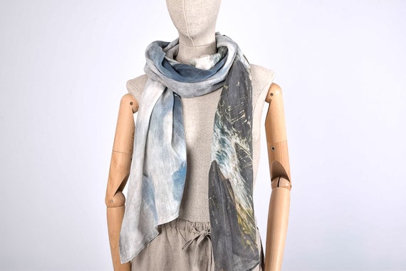Women scarf, Rafael Monleon, Puerto de Loredo 1883, linen women scarf, 100% linen, vintage art print, linen scarf, hand made by Linenislove