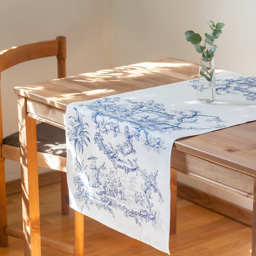 Toile de Jouy, Table runner, Linen table runner, 100% linen, custom table runner, Hand made in Lithuania