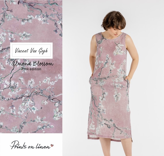Long linen dress, Vincent Van Gogh, Almond Blossom, linen dress, maxi women dress, asymmetric dress
