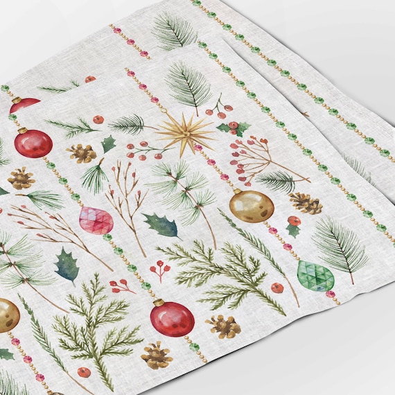 Placemats set, Christmas Jazz, Christmas placemats, Christmas decor, Holiday table linens, 100% linen, linen placemats