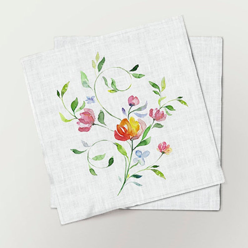 Napkins Set Watercolor Flowers Linen Napkins Easter Table Etsy