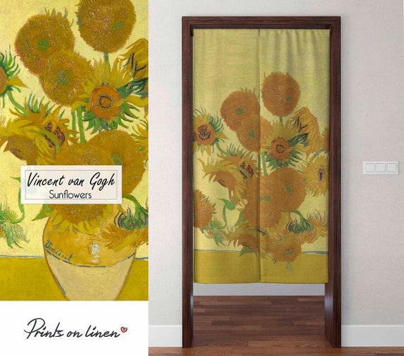 Noren curtain, Vincent van Gogh, Sunflowers,  linen curtains, door curtain, 100% linen, panel curtain, closet cover