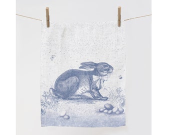 Easter towel, Toile de Jouy Rabbit, linen towel, dish towel, 100% linen, kitchen towel, custom towel, linen towel fabric, personalized towel