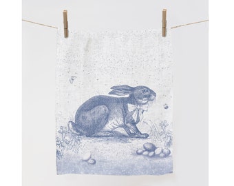 Ostertuch, Toile de Jouy Hase, Leinentuch, Geschirrtuch, 100% Leinen, Küchentuch, Handtuch nach Maß, Leinenhandtuchstoff, Handtuch individuell