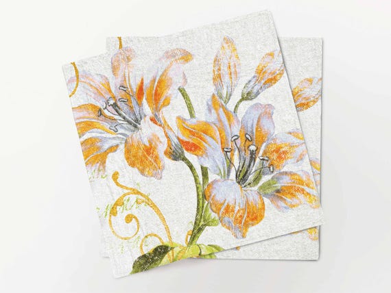 Napkins set, Golden Lily, Vintage decor, 100% linen