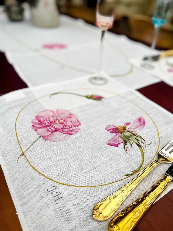 Napkins set, Minimalist Wedding, A Rosebud and a Disintegrating Pink Rose (1575–1580), wedding decor, Roses, 100% linen