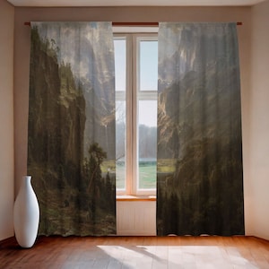 Curtains set, Rocky Mountains, Landers Peak, Albert Bierstadt, linen curtains, 100% linen, rod pocket, Custom curtains, window curtains image 1