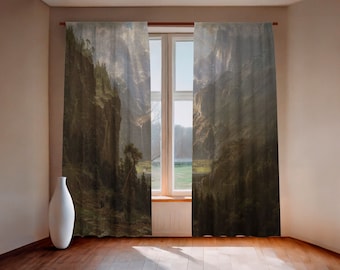 Ensemble de rideaux, montagnes Rocheuses, Lander's Peak, Albert Bierstadt, rideaux en lin, 100 % lin, passe-tringle, rideaux sur mesure, rideaux de fenêtre