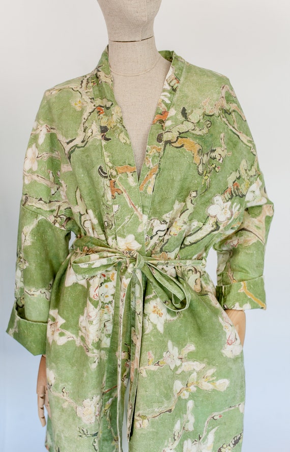 Kimono robe, Vincent van Gogh, kimono cardigan, bathrobe, Almond blossom, 100% linen, bridesmaid gift, Linen robe, linen, Linen bathrobe