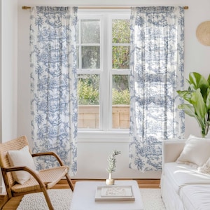 Cortina de lino, Toile de Jouy, con bolsillo para barra, 140 cm (55") de ancho, panel de cortina, panel de ventana de lino, cortina de lino, cortina de lino pesada