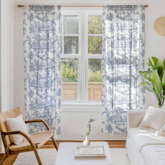 Linen curtain, Toile de Jouy, Rod pocket, 140cm / 55" width, curtain panel, linen window panel, linen curtain, heavy linen curtain