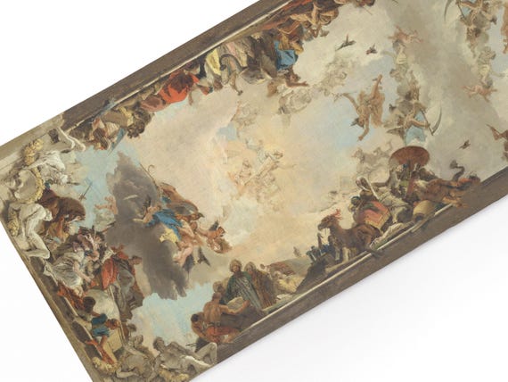 Table Runner, Allegory of the Planets and Continents, Giovanni Battista, Vintage Design, 100% Linen
