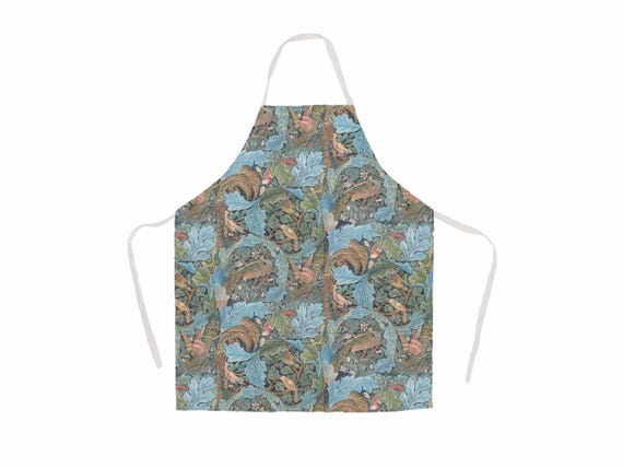 Linen apron, William Morris, Acanthus and Birds, apron patterns, 100% linen.