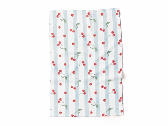 Kitchen Towel, Vintage Cherries & Stripes, 100% linen