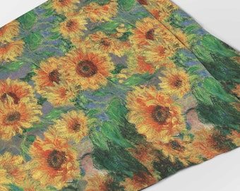 Sets de table en lin, Tournesols, Claude Monet, textile de table Monet, sets de table en tissu, sets de table vintage