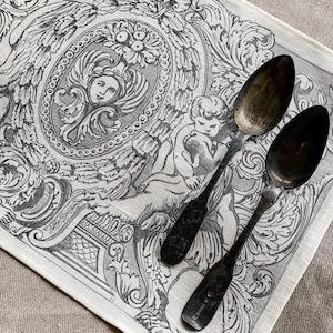 Tovagliette antiche in lino Owen Jones, ornamento persiano nero