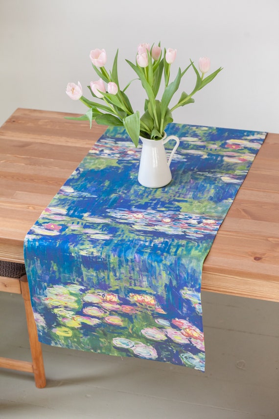 Claude Monet, Water Lilies, Table runner, natural table runner, Monet art print, Monet Lilies, hand made in Lithuania