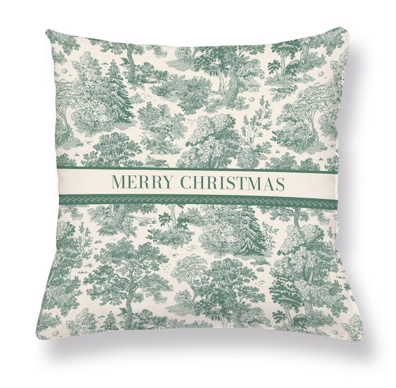 Cushion cover, Toile Pine, Christmas decoration, Holiday decor, linen pillow