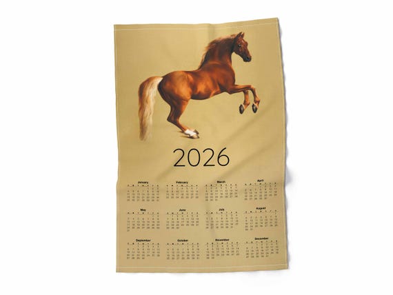 Linen Calendar Tea Towel: Horse Zodiac Design