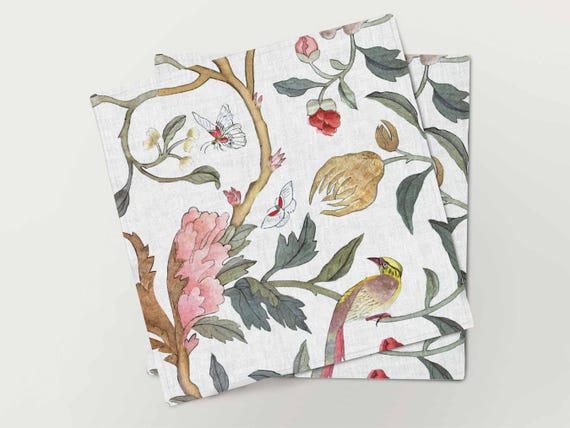 Napkins set, Birdsong, summer table decor, 100% linen