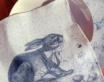 Easter napkins, Toile de Jouy Rabbit, Napkins set, Linen napkins, Vintage Napkins, Easter decor, Easter bunny, Easter rabbit, Easter linens