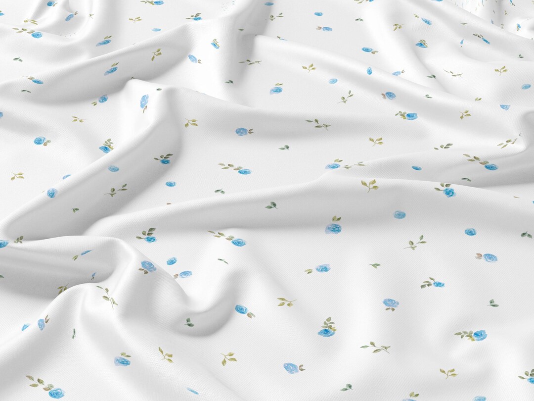 Blue Petite Roses Linen Fabric, Floral Print Fabric by the Yard - Etsy