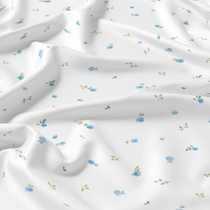 Linen fabric, Petite Roses, Blue color, Fabric by yard, Fabric by meters, 100% linen, Fabric wholesale, Crafting fabric
