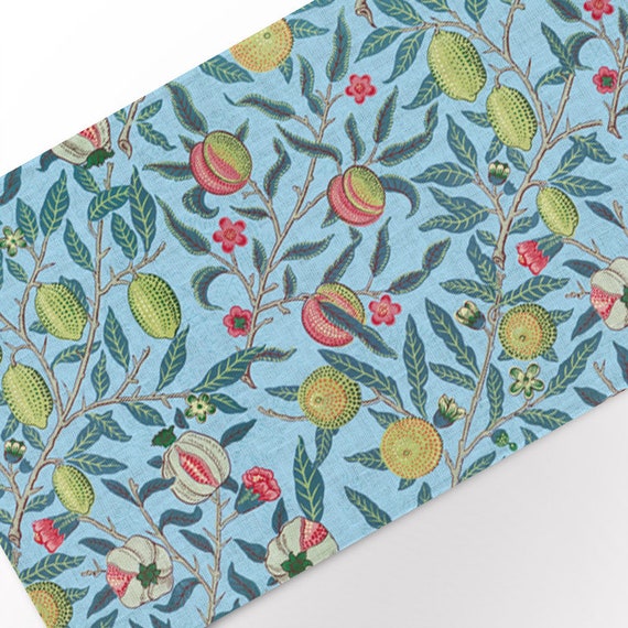 Table runner, William Morris, Four Fruits, 19 x 56", Vintage pattern table runner, 100% linen, linen table top, custom size table runner