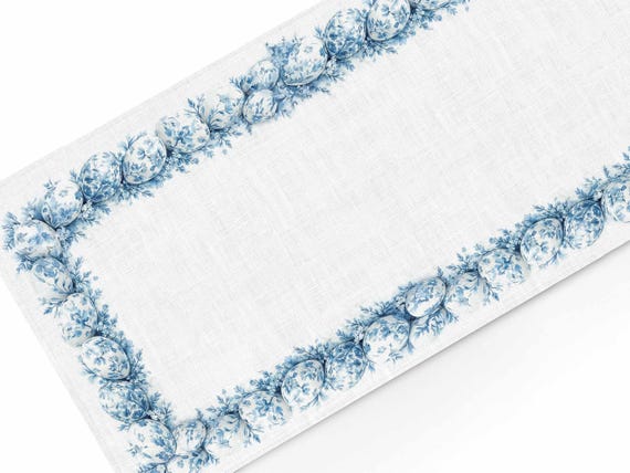Toile de Jouy Easter Egg Linen Table Runner