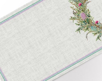Linen Easter Table Runner, Wreath Design, Spring Decor
