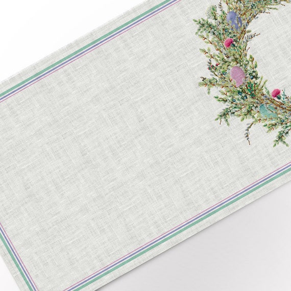 Table runner, Easter Wreath, Mother's day gift, 100% linen, party decor, Easter table decor, Easter decor, Spring table decor