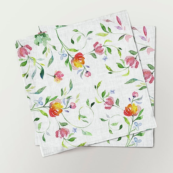Napkins set, Watercolor flowers, Linen napkins, Easter table decor, Matching napkins, hand made napkins, napkins with flowers, 100% linen