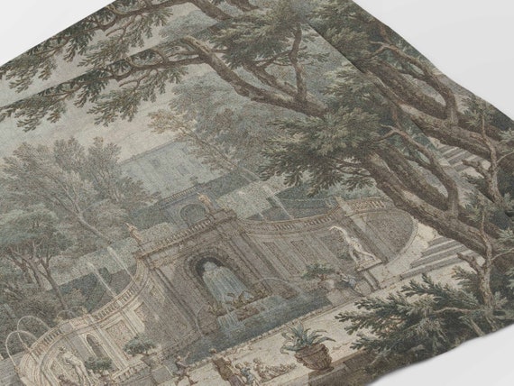 Placemats set, View of the Garden of Villa d’Este in Tivoli, Isaac de Moucheron, c. 1725, fabric placemats, toile placemats